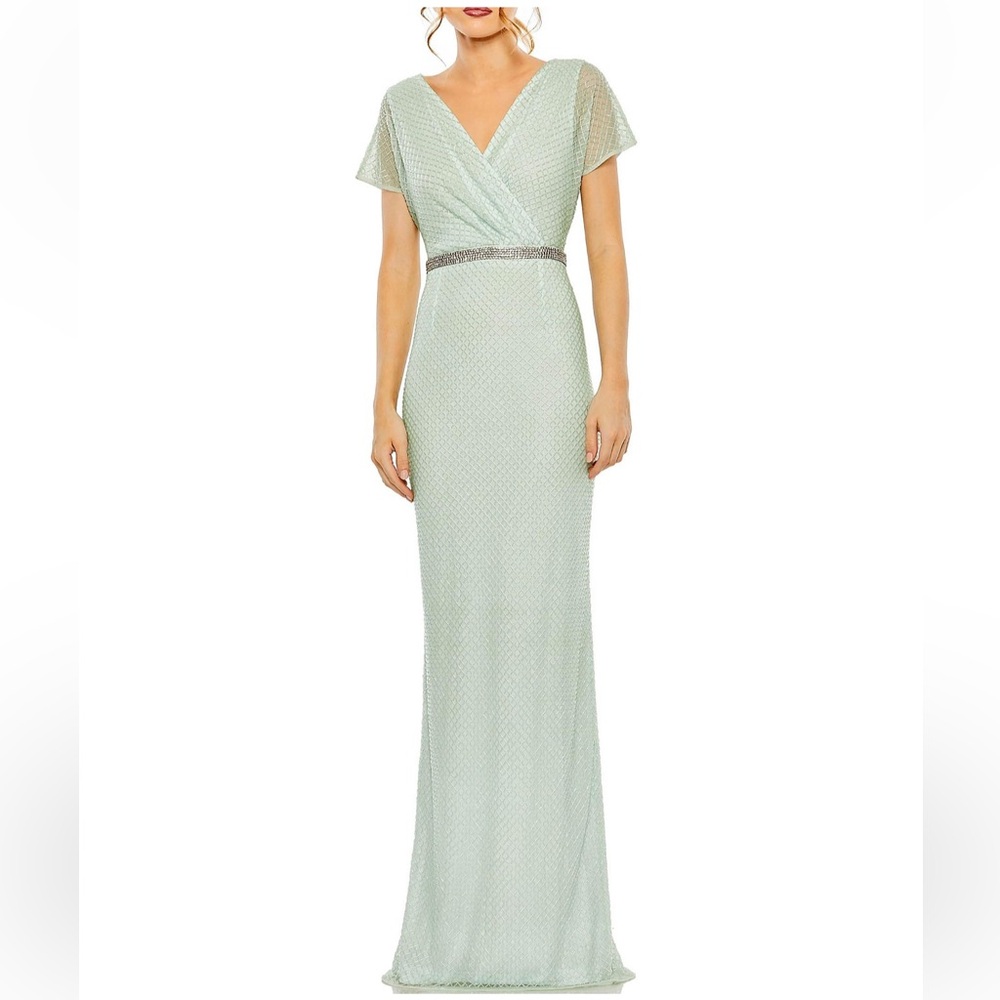 Mac Duggal Sage Green Beaded Gown